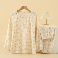 Sweethoney – ensemble pyjama en gaze de coton pour femmes, manches longues, col rond, doux, motif lapin, vêtements de détente, printemps et automne