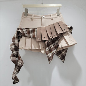 <span class=keywords><strong>Jupe</strong></span> <span class=keywords><strong>courte</strong></span> <span class=keywords><strong>femme</strong></span> à carreaux irréguliers, taille haute, coupe ample, style vintage - Product Image 5