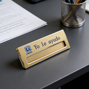 Badge nominatif personnalisé réutilisable avec fente pour carte, en aluminium, avec logo imprimé, pour réception - Product Image 2