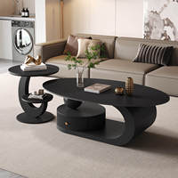 Table basse ovale en pierre avec espace de rangement, durable, écologique, design moderne, meubles de salon pour petites maisons