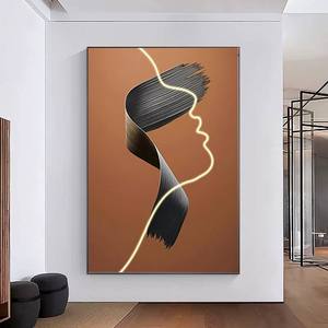 Tableau LED Moderne Lumineux avec Motifs Linéaires, Décoration d'Entrée, Art Déco, Toile Encadrée Noire/Dorée pour Salon et Chambre à Coucher - Product Image 2