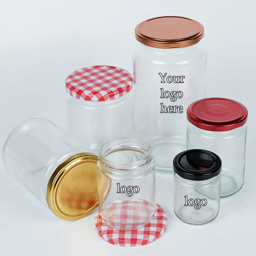 Bocaux à miel en verre transparent transparent personnalisé avec couvercle en métal Bocaux ronds en verre de qualité alimentaire