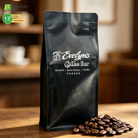 Sachet à fond plat personnalisé en plastique imprimé mat avec soufflet latéral carré, valve et fermeture à lien métallique, pour café, thé, noix, fèves torréfiées, qualité alimentaire