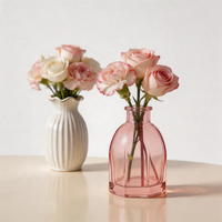 Flacon diffuseur de parfum de luxe carré en verre rose à facettes 125 ml, base lestée 200 g, élégant, pour huile aromatique, ouverture 18 mm
