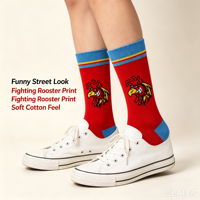 Chaussettes en coton jacquard unisexe motif coq de combat, chaussettes fantaisie à motif animalier dessin animé, style streetwear, personnalisables avec logo OEM
