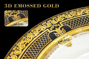 จานแบน10.<span class=keywords><strong>5</strong></span> "กับ7.<span class=keywords><strong>5</strong></span>" หรือ8 "พอร์ซเลนเซรามิกสีทองจานอาหารค่ำสีฟ้าชุดจานสำหรับร้านอาหาร - Product Image 4