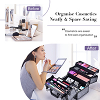 Organisateur d'ongles portable boîte de maquillage de vanité de voyage avec 6 plateaux extensibles étui de coiffeur cosmétique en aluminium dur de grande capacité