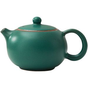 Théière en céramique rétro, glaçure vert foncé, forme ronde avec couvercle, ensemble à thé Kung Fu - Product Image 5