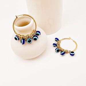 Turkish Blue Eye Hoop <b>Earrings</b> Gold Zinc Alloy <b>Tassel</b> Dangle Fashion Jewelry Yiwu Origin - Product Image 2