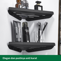 Rak Sudut Dinding Kamar Mandi Pano.V dari Baja Karbon Hitam, Gantungan Organizer Penyimpanan Shower