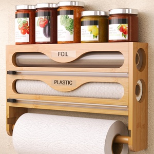 Magnetic Wall-mounted Bamboo Rectangular <strong>Kitchen</strong> Plastic Wrap Cutter Layered Foil Paper Modern Simple Multi-grid <strong>Storage</strong> <strong>Box</strong> - Product Image 1
