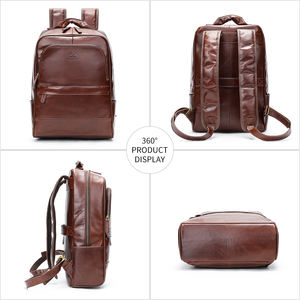 Sac à dos pour ordinateur portable en cuir véritable vintage Customniucunzh, grande capacité, imperméable, sac à dos de voyage pour homme, sac à dos en cuir - Product Image 6