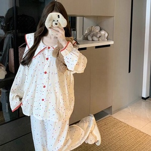 Set due pezzi di alta qualità abbigliamento da notte da donna primavera autunno principessa camicie da notte a vento graziosi pigiami alla moda con stampa a stella - Product Image 2