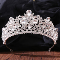 Vente en gros d'accessoires de mode en plaqué or pour femmes avec couronne, bandeau de mariage en cristal avec diadème en strass