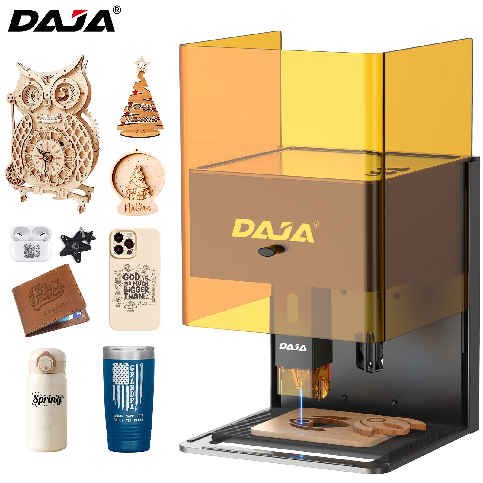DAJA DJ6 PRO портативные 80*80 мм лазерные гравировальные станки для листового дерева стеклянные флаконы для духов металлические кожаные лазерные мини-маркировочные машины
