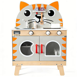 Jouets en bois pour enfants : cuisine de simulation avec cuisinière, poupée chat, jeu de rôle de tri des déchets pour l'éducation précoce - Product Image 1