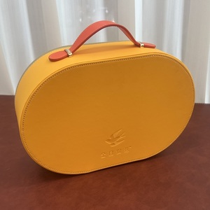 Boîte cadeau ovale en cuir PU jaune, étui de rangement portable à motif <span class=keywords><strong>hirondelle</strong></span> en relief, valise <span class=keywords><strong>d</strong></span>'emballage <span class=keywords><strong>nid</strong></span> <span class=keywords><strong>d</strong></span>'oiseau avec poignée - Product Image 2