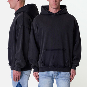 Sudadera con capucha KingSen personalizada, estilo desgastado, extragrande, de algodón de 400 g/m², transpirable, de felpa francesa, para hombre - Product Image 1