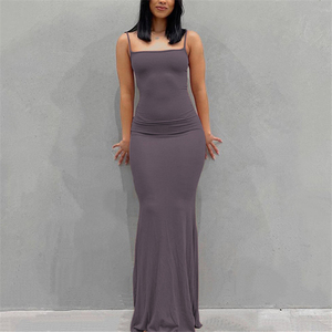 Moda Trendy Womens Casual Dress Summer Solid Strap Slim Fit Long Maxi Dress Ladies <span class=keywords><strong>Basic</strong></span> Cotton Dress Sexy Women Clothes - Product Image 4