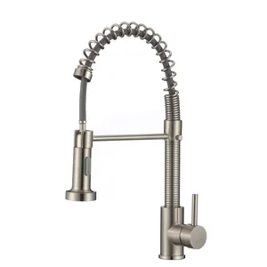 Tidjune Deck Mount Swivel Single Handle Mixer Tap Kitchen Sink Faucet Brushed Nickel Pull Out Spring Silver Modern Contemporary