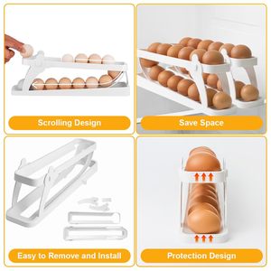 Wholesale 2-Tier Auto Rolling Eggs <b>Storage</b> <b>Box</b> New Design Kitchen Refrigerator Dispenser <b>Bins</b> - Product Image 3