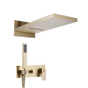 Sistema <span class=keywords><strong>de</strong></span> Grifería <span class=keywords><strong>de</strong></span> <span class=keywords><strong>Ducha</strong></span> <span class=keywords><strong>de</strong></span> Lluvia Moderno Cromado Empotrado en la Pared para Uso Exterior y en Villas, Construcción <span class=keywords><strong>de</strong></span> Latón con 3 Manijas - Product Image 1