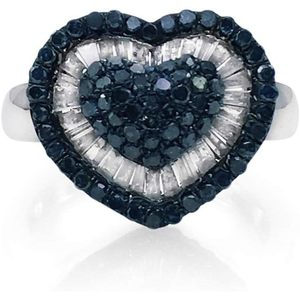 Anillo de Diamantes en Forma de Corazón Ornaatis, 1.50 Quilates en Total, Corte Redondo Azul, Halo Blanco, Plata de Ley, Anillo de Compromiso para Mujer - Product Image 4