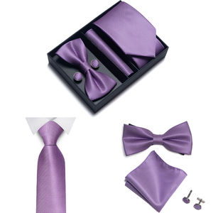 Ensemble cravate, nœud <span class=keywords><strong>papillon</strong></span> et pochette de costume en polyester tissé couleur unie pour homme, coffret cadeau, pour mariage et fête, fabricant - Product Image 2