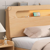Lit superposé moderne en bois massif de pin américain avec panneau de rangement et tête de lit pliable, taille double pour garçons et filles - Taille du matelas 47" L x 86" P