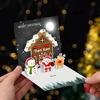 Kartu Ucapan Natal 3D Desain Beruang Kutub dan Pohon Natal Bahan Kertas-Kartu Pesan Hadiah Bisnis Malam Natal yang Kreatif