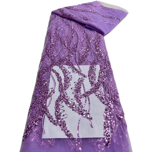 Tela de Encaje Francés Negra de Lujo NI.AI Aso Ebi con Cuentas y Lentejuelas Bordadas, Tela de Encaje con Cuentas para Vestido de Novia - Product Image 3