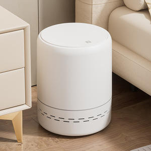 Cylindrical Trash Can Elegant White Push Button Lid Indoor Kitchen Bathroom Use Large Capacity - Product Image 2