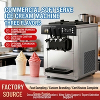 Machine à glace molle professionnelle en acier inoxydable à trois saveurs, 12L, refroidie par air, pour restaurant, café et dessert