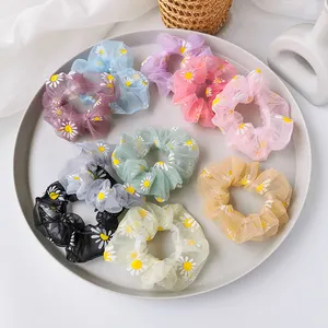 Korean Style Simple Small Daisies Organza Hair Scrunchies Rubber Band Women's Hair Accessories Tie Hair Scrunchies