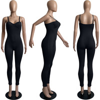 Soutien-gorge rembourré de couleur unie sexy, combinaison moulante à bretelles, pantalon long et maigre, costume legging, barboteuse, tenues de club