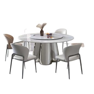 Set Moderno di <span class=keywords><strong>Tavolo</strong></span> e Sedie <span class=keywords><strong>da</strong></span> <span class=keywords><strong>Pranzo</strong></span> per Piccoli Appartamenti, Struttura in Metallo Rotonda <span class=keywords><strong>con</strong></span> Piano in Pietra Sinterizzata, Arredamento per <span class=keywords><strong>Sala</strong></span> <span class=keywords><strong>da</strong></span> <span class=keywords><strong>Pranzo</strong></span> per 6 Persone - Product Image 3