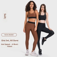 Pantalons de yoga respirants à taille haute et effet push-up pour femmes, ensemble de 2 pièces, design color-block transparent, vêtements de yoga fitness