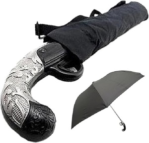 Parapluie noir pour homme avec poignée en forme de pistolet, <span class=keywords><strong>8</strong></span> baleines, pliable, imperméable, coupe-vent, portable pour affaires et anniversaires G26-54 - Product Image 1