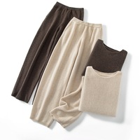 Costume tricoté en cachemire pour femmes, combinaison unie à col roulé, pull-pantalon en laine, ensemble 2 pièces, offre spéciale