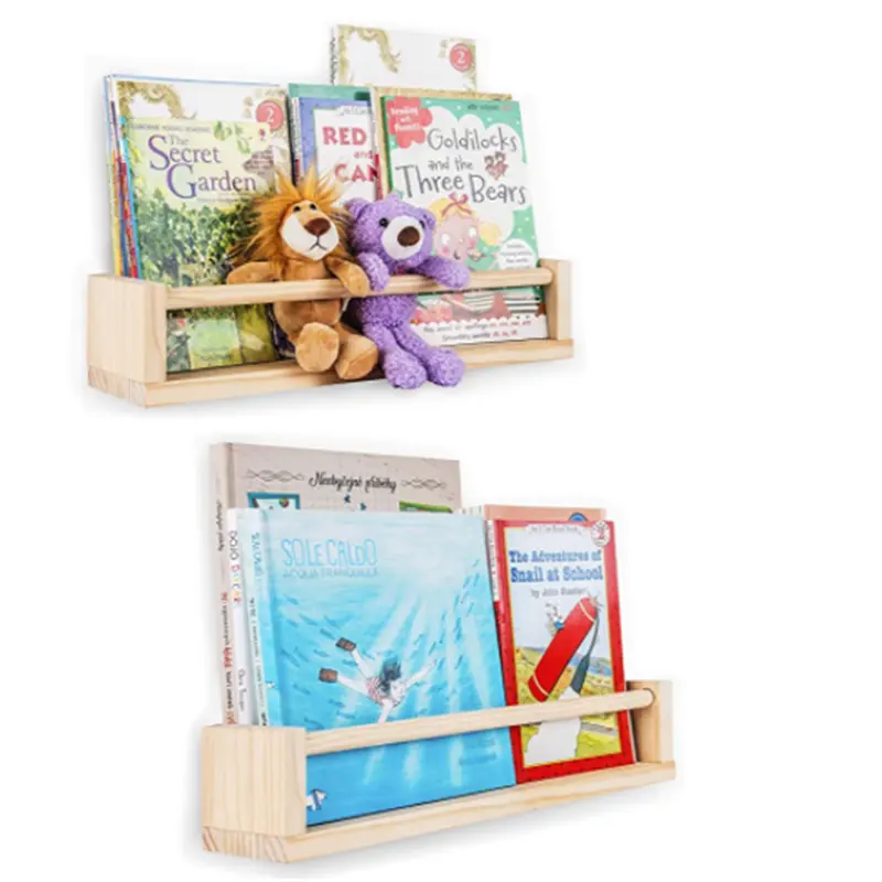Natural Wood No Paint 2 Pack Wood Floating Nursery Shelves Kitchen Spice Rack Book Shelf Organizer Wooden Wall Shelf
