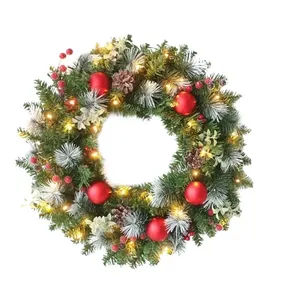 Guirlande de Noël 40 cm, décoration artificielle avec baies rouges pour porte d'entrée, fenêtre, mur, décoration de maison pour les fêtes d'hiver, 1 pièce - Product Image 1