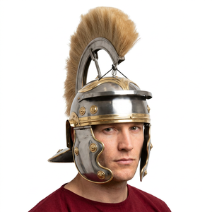 Casque de Centurion Romain en Acier avec Plume Blanche et Doublure, Finition Laiton Poli Argenté – Idéal pour Cérémonies, Noël, Pâques, Anniversaires et Fêtes à Thème - Product Image 1