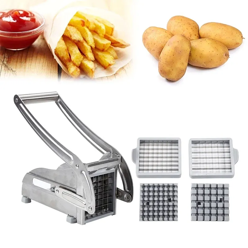 Rebanador de patatas fritas de acero inoxidable S003, cortador de patatas fritas Manual, herramientas de cocina para el hogar