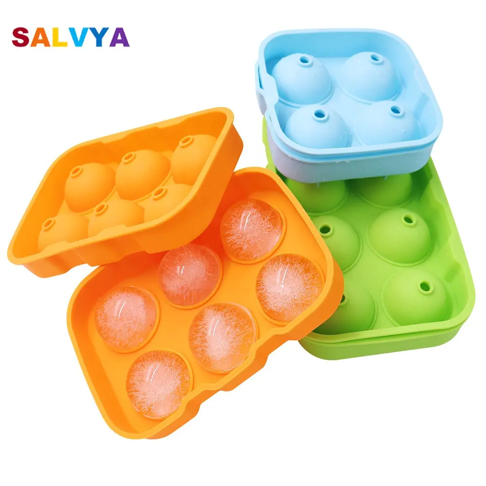 4 Gaten Bpa-vrij Food Grade Ronde Diamant Vorm Met Deksel Whiskey Snoep Ijsbakje Schimmel Silicone Ice bal Maker