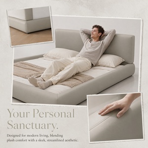 Cadre de <span class=keywords><strong>lit</strong></span> en cuir rembourré de luxe minimaliste, <span class=keywords><strong>lit</strong></span> plateforme moderne en tissu sur mesure pour chambre principale, vente en gros - Product Image 4