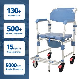 Silla de Inodoro Portátil con Ruedas y Reposapiés, Asiento Multifuncional para Ducha Junto a la Cama, para Personas Mayores y con Discapacidad - Product Image 1