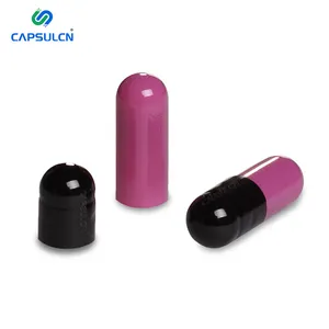 Cápsulas vazias de gelatina, cápsulas vazias separadas da cápsula de gelatina da cor roxa e preta