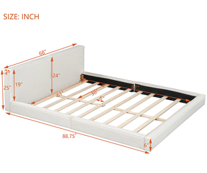 Modern Queen Size Adjustable Upholstered <b>Platform</b> <b>Bed</b> with Solid Wood <b>Frame</b> Beige Storage - Product Image 2