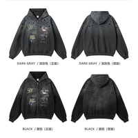 Sweat à capuche zippé imprimé graffiti, coupe oversize, épaules tombantes, impression DTG, à pois, délavé, unisexe, streetwear, skate, Y2K, vente en gros, personnalisé