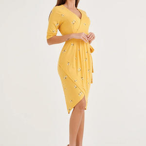 Elegante vestido informal de maternidad amarillo verano suave Modal tela larga Midi para ropa de embarazo - Product Image 2